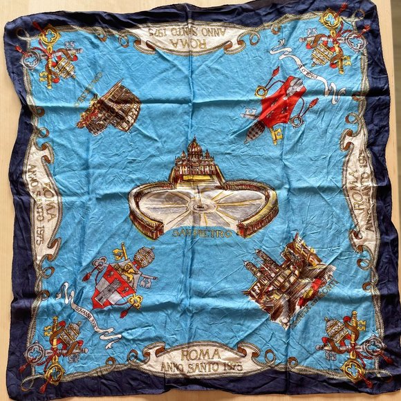 Vintage Santo Anno 1975 Vatican Italy Souvenir Scarf - Picture 4 of 7